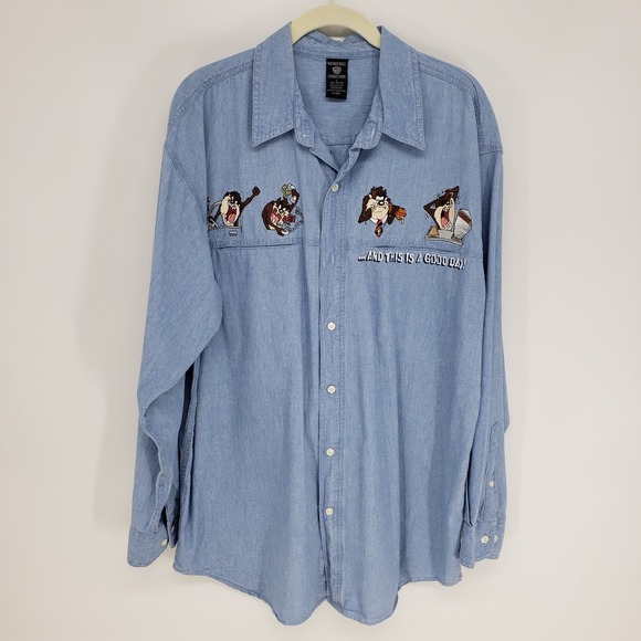 Warner Bros. Studio Store Other - Vintage Warner Bros. Taz Tasmanian Devil Button Down Shirt Mens Large Blue Denim